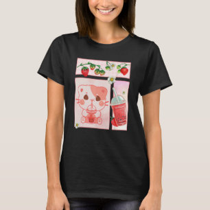 Esthetische Harajuku Schattige Kat Drink Aardbei B T-shirt