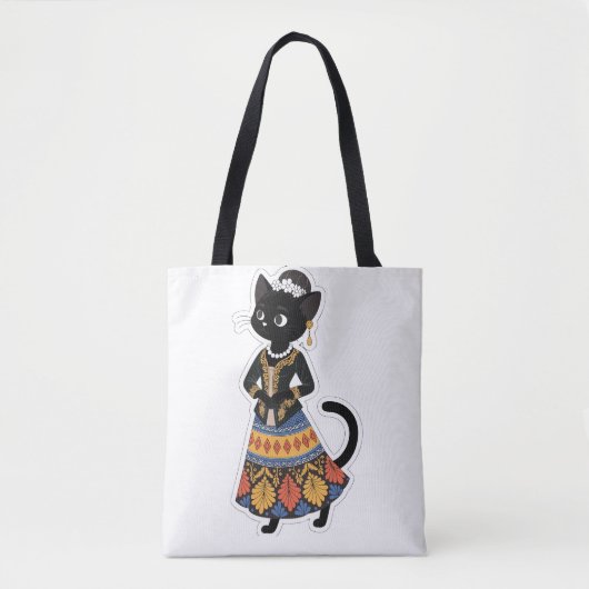 Esthetische Javaanse Zwarte Kat in Traditionele Ke Draagtas (Voorkant)