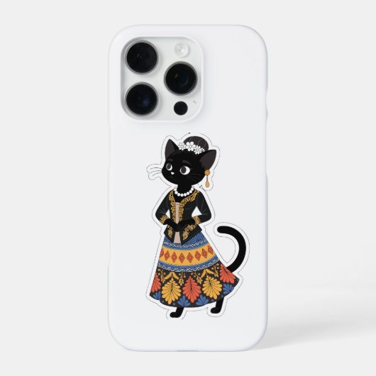 Esthetische Javaanse Zwarte Kat in Traditionele Ke iPhone Hoesje (Achterkant)