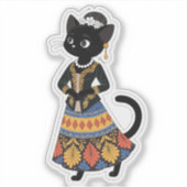 Esthetische Javaanse Zwarte Kat in Traditionele Ke Sticker (Voorkant)