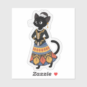 Esthetische Javaanse Zwarte Kat in Traditionele Ke Sticker