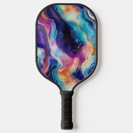 Esthetische kleurrijke glitter agaat textuur monog pickleball paddle (Voorkant)