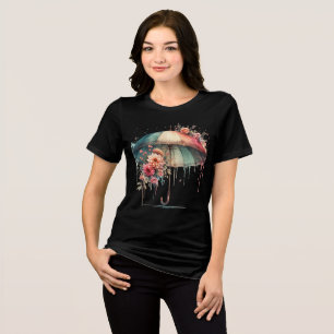 Esthetische kleurrijke paraplu met mooie bloemen Tri-Blend shirt