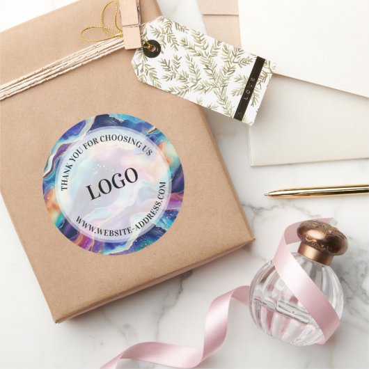 Esthetische kleurrijke regenboog glitter agaat ronde sticker (Geschenken)