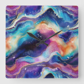 Esthetische kleurrijke regenboog glitter agaat vierkante klok (Voorkant)