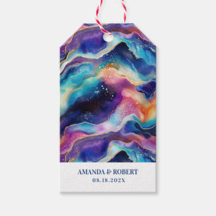 Esthetische kleurrijke regenboogagaat glitter mono cadeaulabel