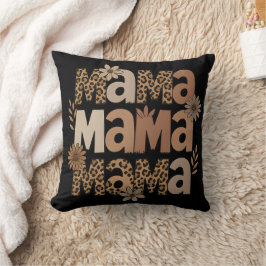 Esthetische Leopard Print Mama Typografie Kussen
