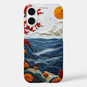 Esthetische papiersnede oceaanlandschap iPhone 16 hoesje