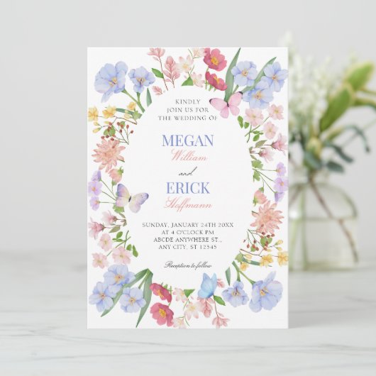 Esthetische pastel bloemenbruiloft kaart (Staand voorkant)