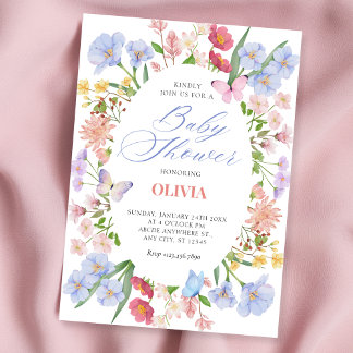 Esthetische pastel floral baby shower uitnodiging