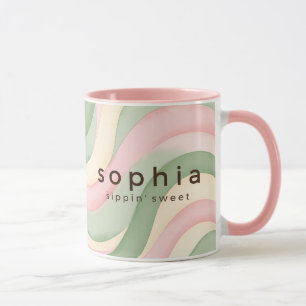 Esthetische Pastel Golvende Douane Mok - Roze Groe