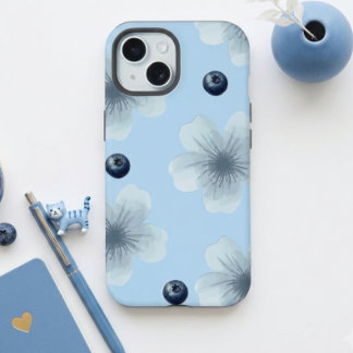 Esthetische Pastelblauwe Bloemige Blauwebes Hoes iPhone 15 Hoesje