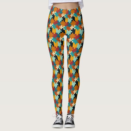 esthetische puzzelstukkenpatroon leggings (Voorkant)