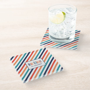 Esthetische Retro Stripes Kleurrijke Lijnen Kerstm Glazen Onderzetter