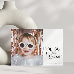 Esthetische Retro Zwart Witte Minimaal Foto Nieuw Feestdagenkaart