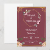 Esthetische rode gouden bruiloft uitnodiging (Voorkant / Achterkant)
