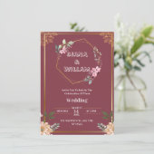 Esthetische rode gouden bruiloft uitnodiging (Staand voorkant)