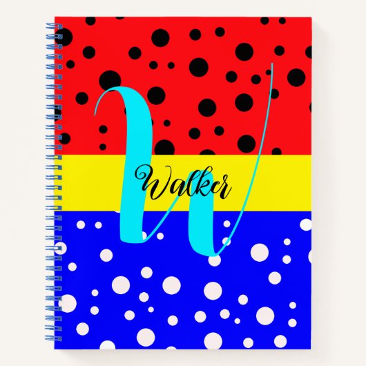 Esthetische Rood & Blauwe Kleur - Naam Monogrammed Notitieboek (Voorkant)