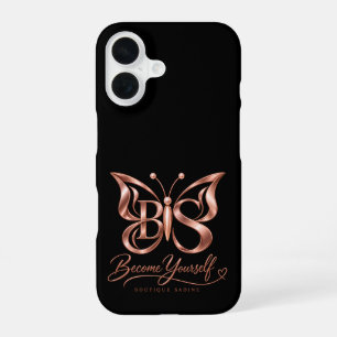 Esthetische Rose Goud Vlinder Zwarte iPhone 16 Hoe Hoesje