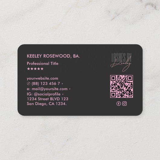 Esthetische Roze Lashes Technicus Make-up Stylist Visitekaartje (Achterkant)