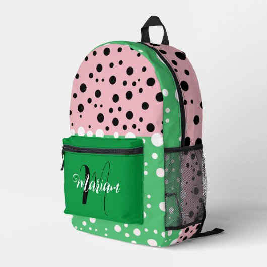 Esthetische smaragdgroene roze kleur - Initiaal na Bedrukte Rugzak (Achterkant Hoek Rechts)