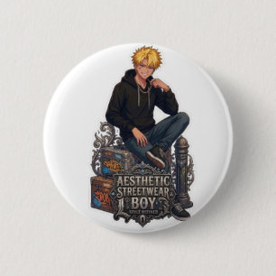 Esthetische Streetwear Jongen - Cool Anime Ronde Button 5,7 Cm