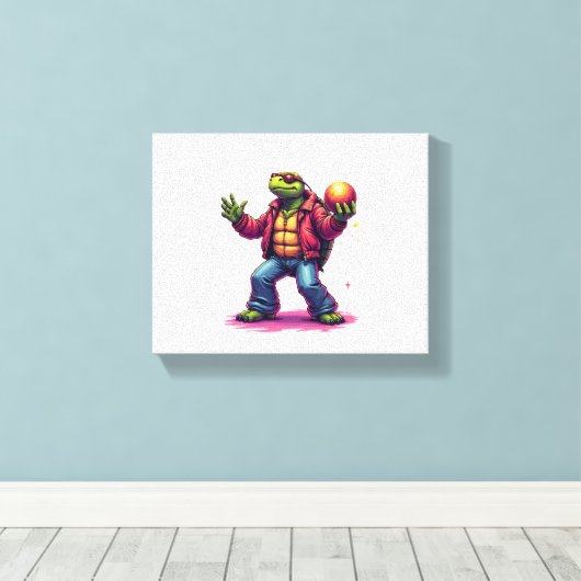 Esthetische Turtle Disco T-shirt Canvas Afdruk (Insitu (Houten vloer))