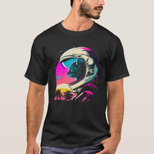 Esthetische Vaporwave Space Cat 80s 90s Astronaut T-shirt (Voorkant)