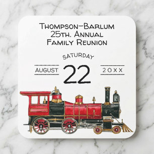 Esthetische vintage trein familiebijeenkomst vierkante sticker