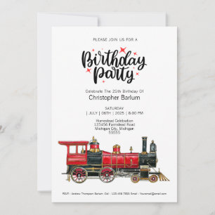 Esthetische vintage trein verjaardagsuitnodiging kaart