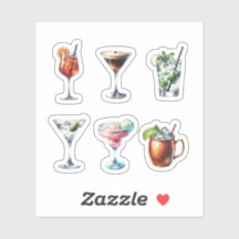 Esthetische Waterverf Cocktail Sticker Set