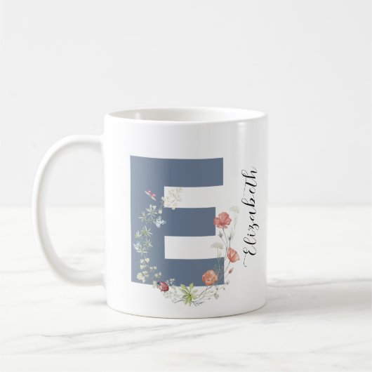 Esthetische Waterverf Floral Letter E Monogram Koffiemok (Links)