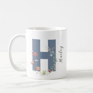 Esthetische Waterverf Floral Letter H Monogram Koffiemok