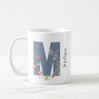 Esthetische Waterverf Floral Letter M Monogram Koffiemok