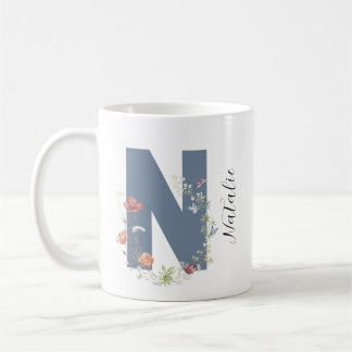 Esthetische Waterverf Floral Letter N Monogram Koffiemok