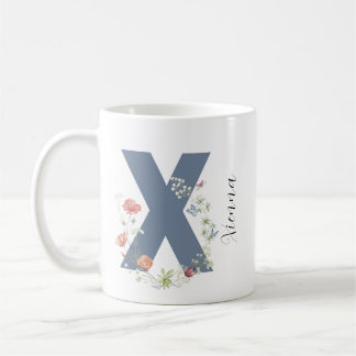 Esthetische Waterverf Floral Letter X Monogram Koffiemok
