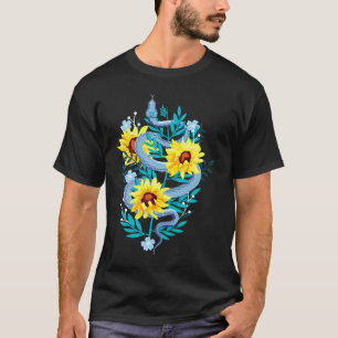 Esthetische zonnebloem blauwe slang bindende bloem t-shirt