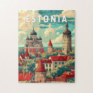 Estland Illustratie Reizen Art Vintage Legpuzzel