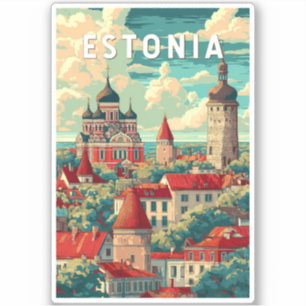 Estland Illustratie Reizen Art Vintage Sticker