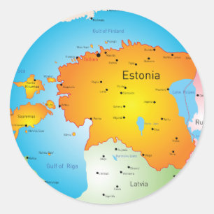 Estland Kaart Baltisch Land en Steden Ronde Sticker