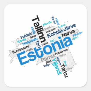 Estland - kaart met steden vierkante sticker