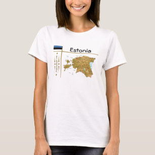 Estland Kaart + Vlag + Titel T-Shirt