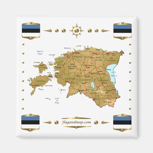 Estland-kaart + Vlaggen Magnet Magneet (Voorkant)
