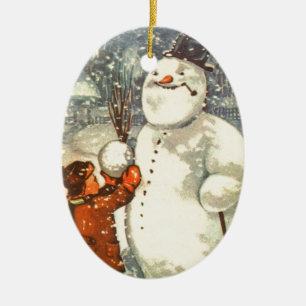 Estonian Boy met Snowman kerstboomversiering Keramisch Ornament