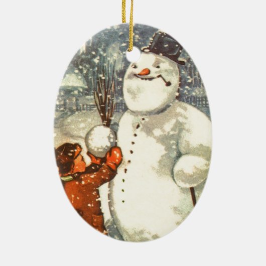 Estonian Boy met Snowman kerstboomversiering Keramisch Ornament (Achterkant)