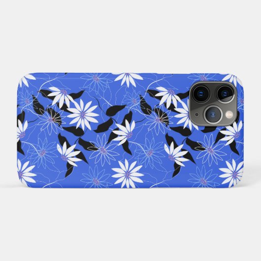 Estonie coque iphone. Couleurs florale bleue (Dos (Horizontal))