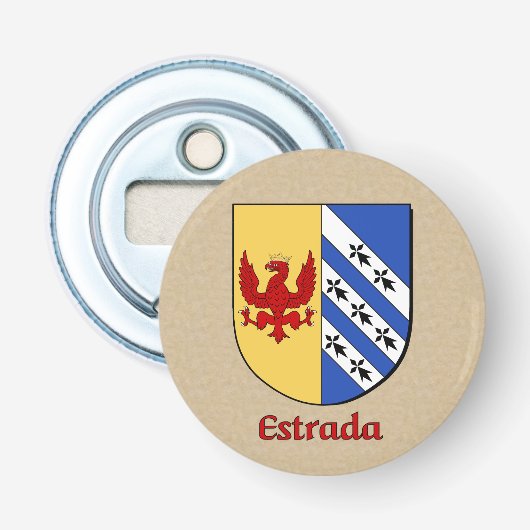 Estrada Heraldic Arms op perkament stijl terug Button Flesopener (Voorkant)