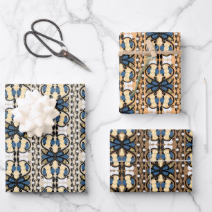 Ests blauw en geel bloemkool kunst inpakpapier vel