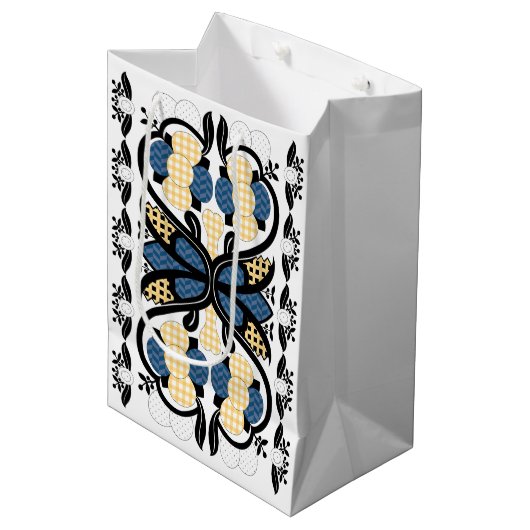 Ests blauw en geel bloemkool kunst medium cadeauzakje (Voorkant Gekanteld)