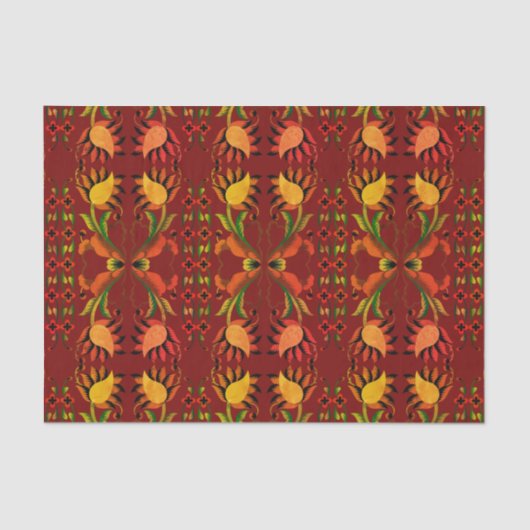 Ests rood  volkskunst bloemenontwerp tissuepapier (Voorkant)